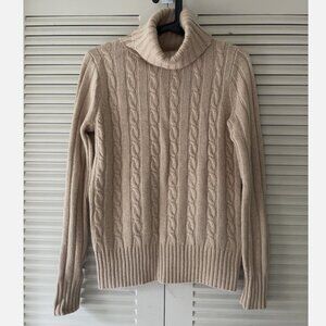 NWT J. Crew Wool Blend Cable Knit Turtleneck Sweater Heather Camel Size XS